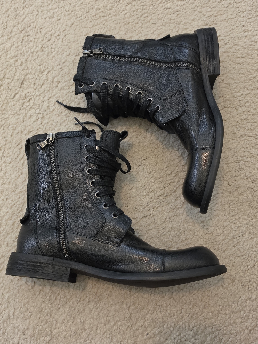 John Varvatos Black Leather Combat Zip Boots - Never Used